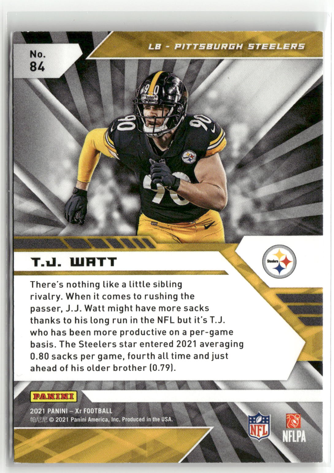 2021 Panini XR #84 T.J. Watt Blue #/199-2