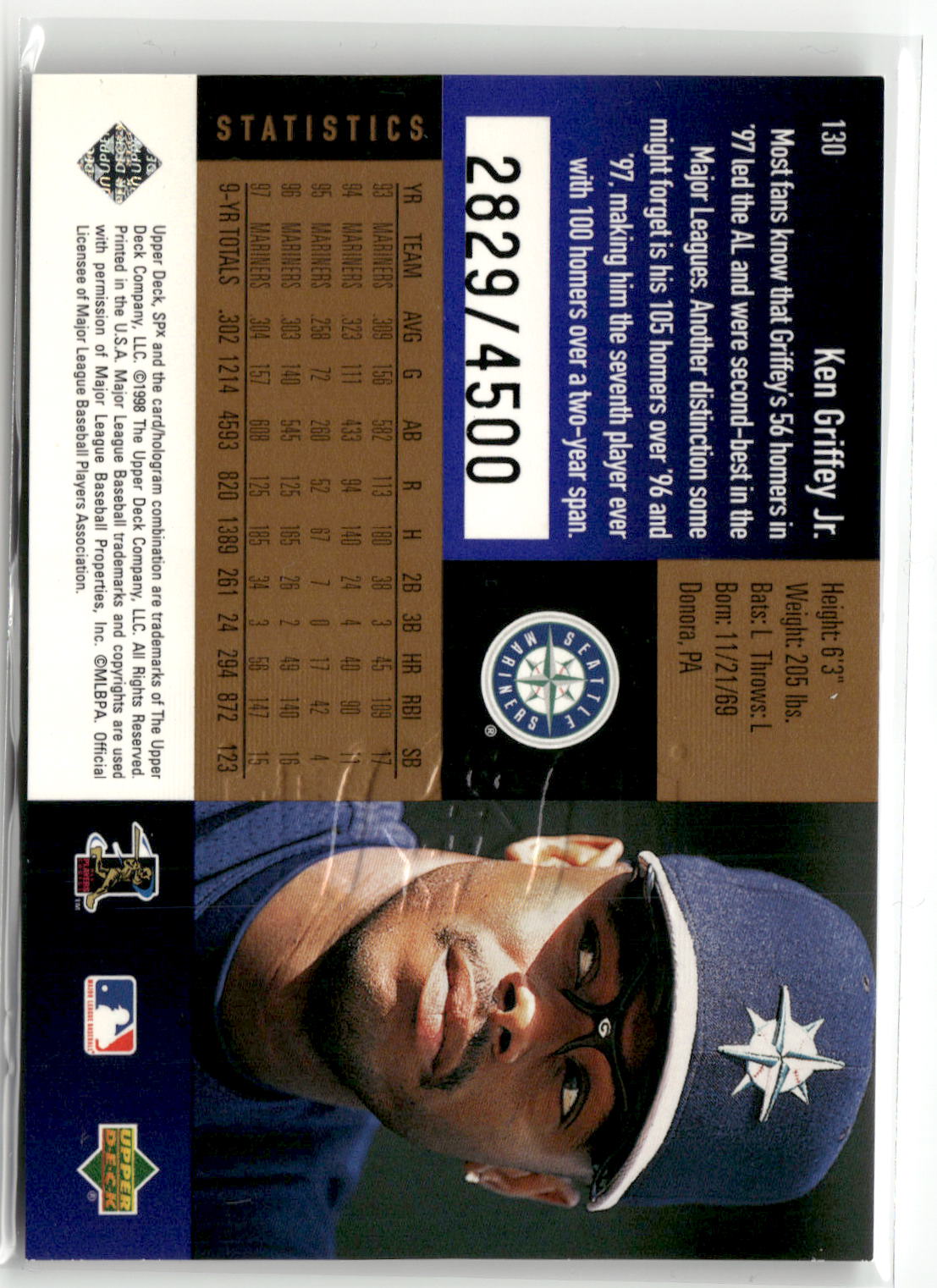 1998 SPx Finite #130 Ken Griffey Jr. Radiance #/4500-2