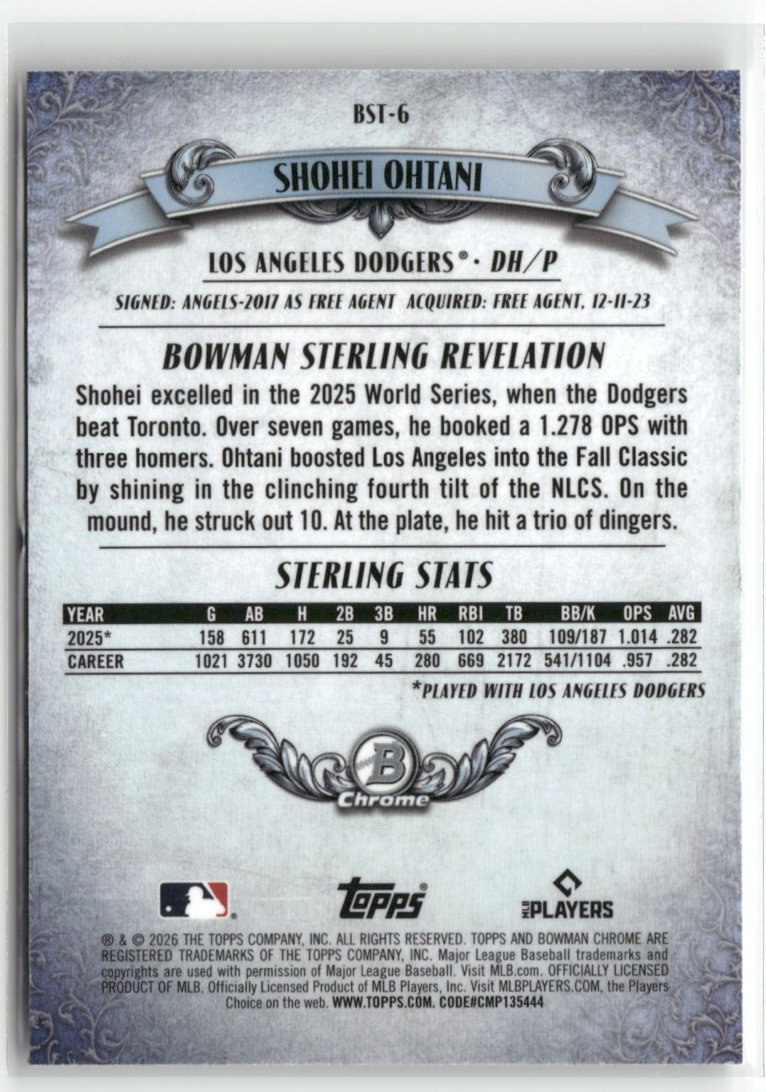 2026 Bowman #BST-6 Shohei Ohtani Bowman Sterling-2
