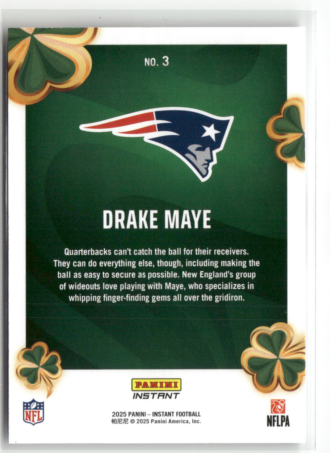 2025 Panini Instant Lucky Clover #3 Drake Maye-2