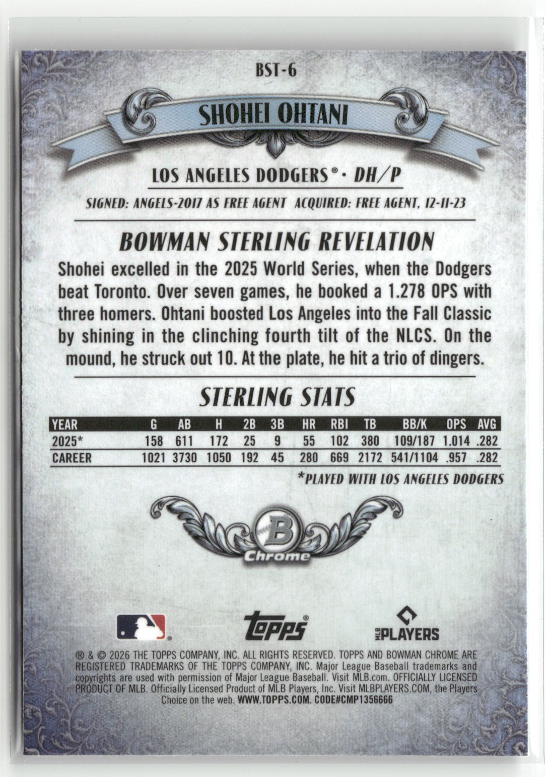 2026 Bowman #BST-6 Shohei Ohtani Bowman Sterling Mojo Refractors-2