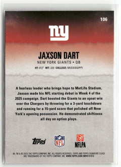 2025 Topps Signature Class #106 Jaxson Dart Blue & Yellow-2