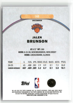 2025-26 Finest #140 Jalen Brunson Blue X-Fractor #/75-2