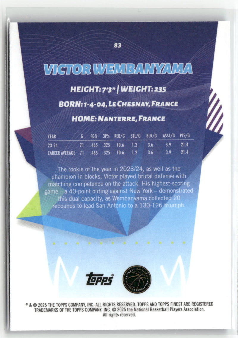 2024-25 Finest #83 Victor Wembanyama Blue Refractor #/175-2