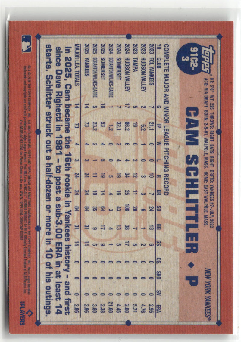 2026 Topps S2 #91C2-3 Cam Schlittler 1991 Baseball 35th Anniversary Chrome-2