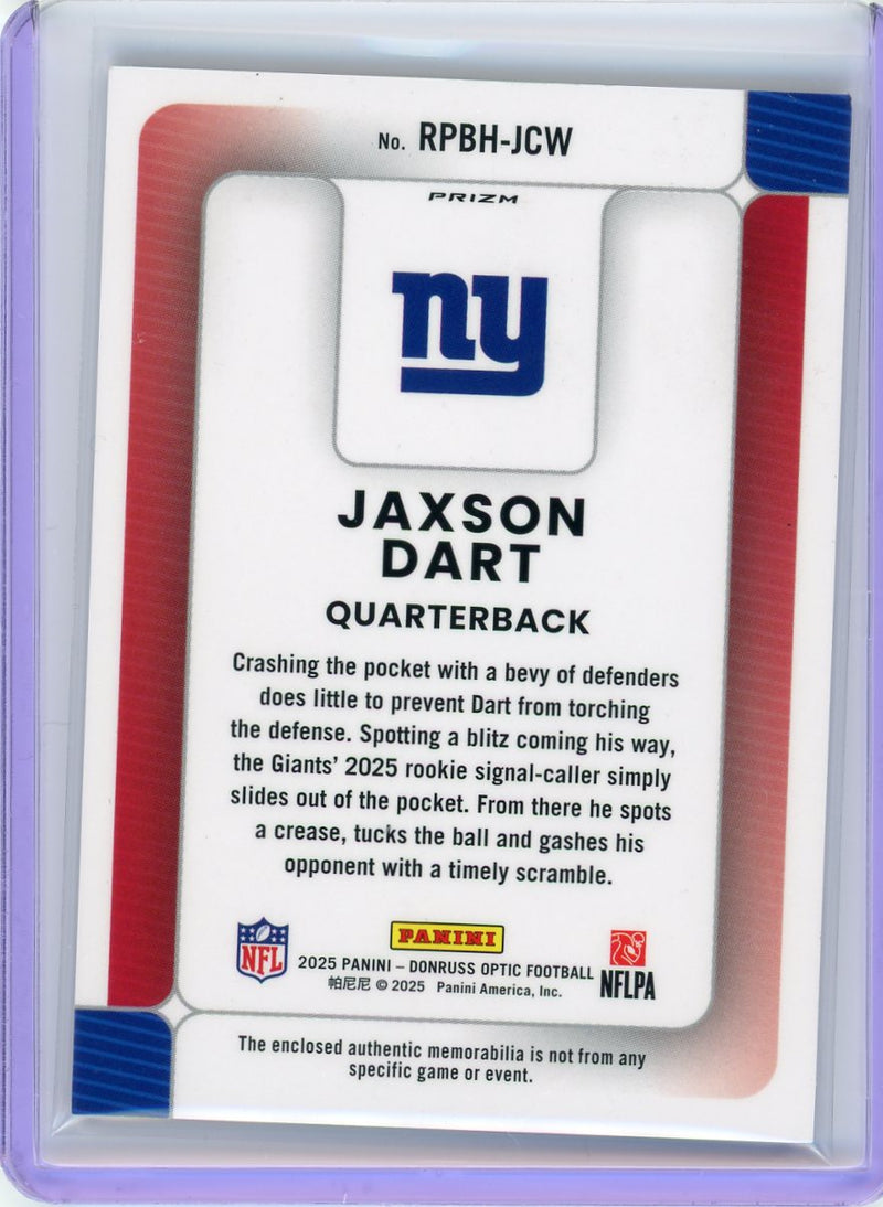 2025 Donruss Optic #RPBH-JCW Jaxson Dart Rookie Phenoms Blue Hyper-2