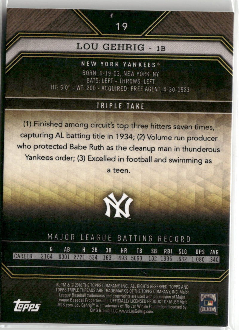 2016 Topps Triple Threads #19 Lou Gehrig Amethyst #/340-2