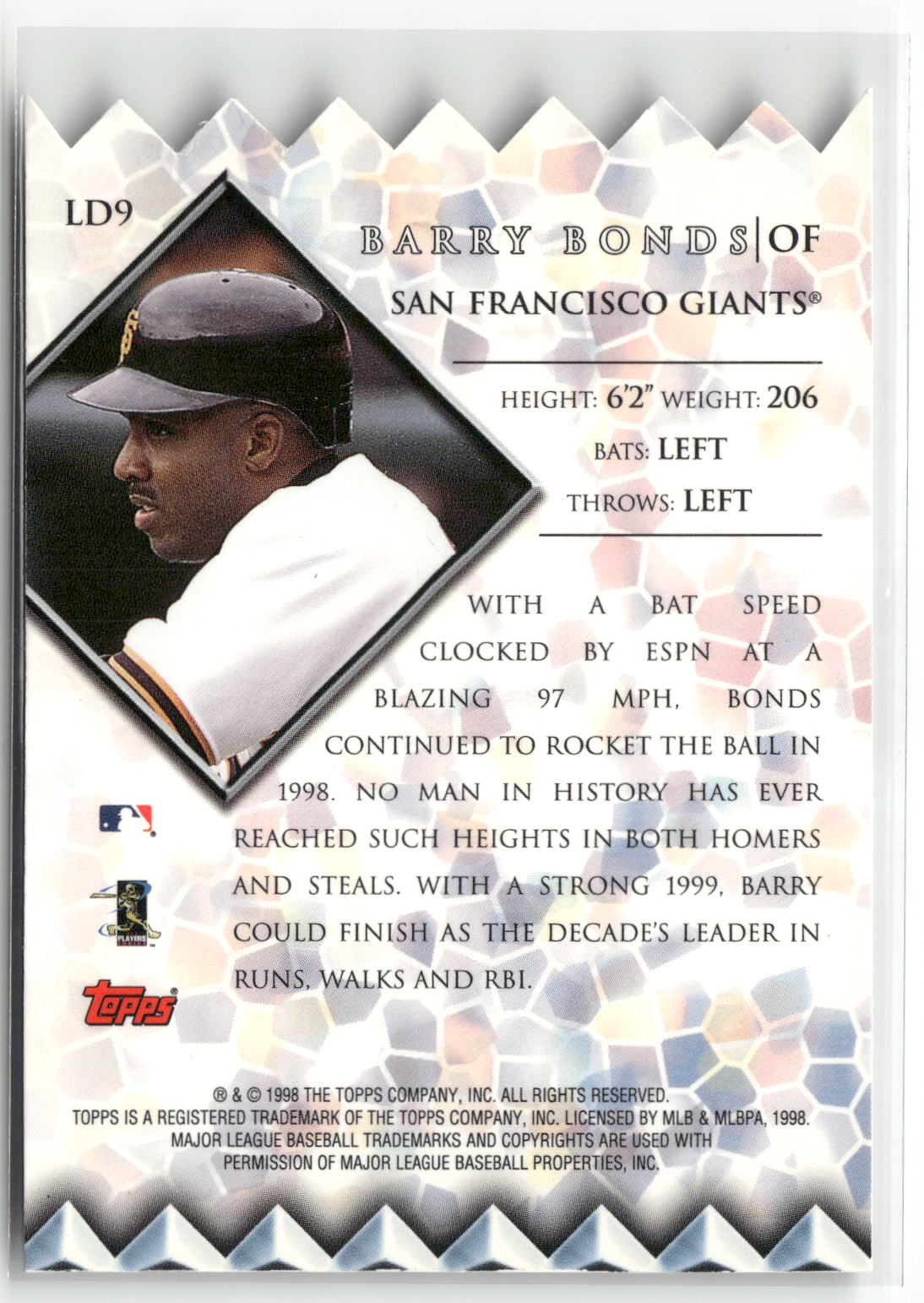 1999 Topps Chrome #LD9 Barry Bonds Lords of the Diamond Refractors-2