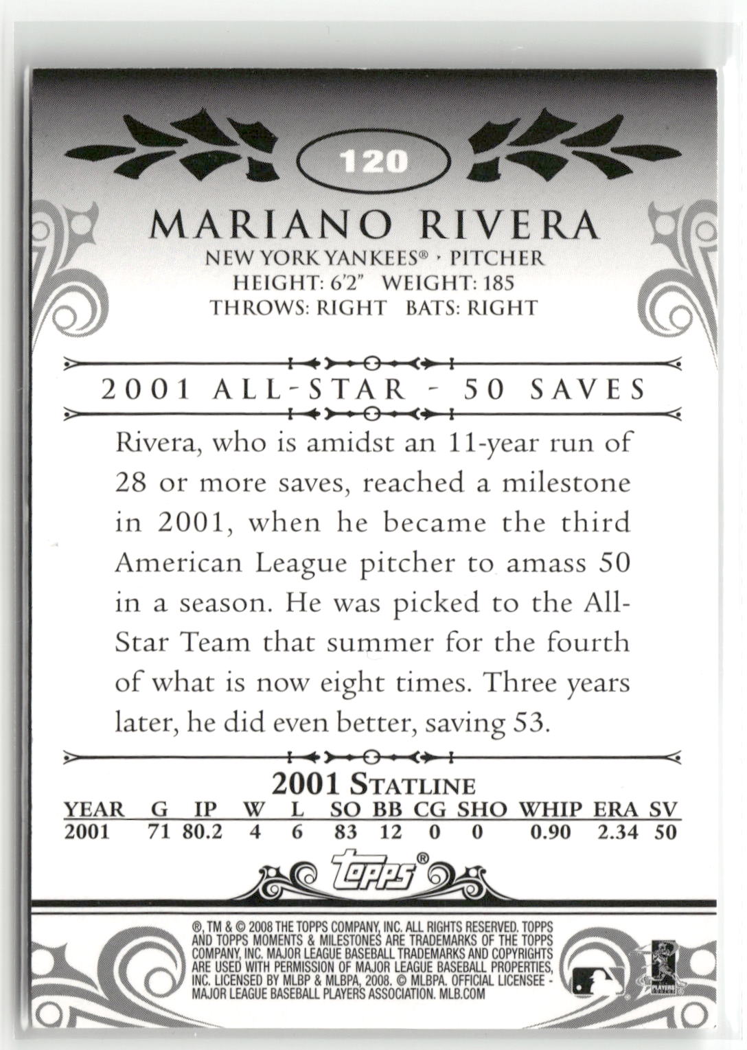 2008 Topps Moments & Milestones #120-49 Mariano Rivera Black #/25-2