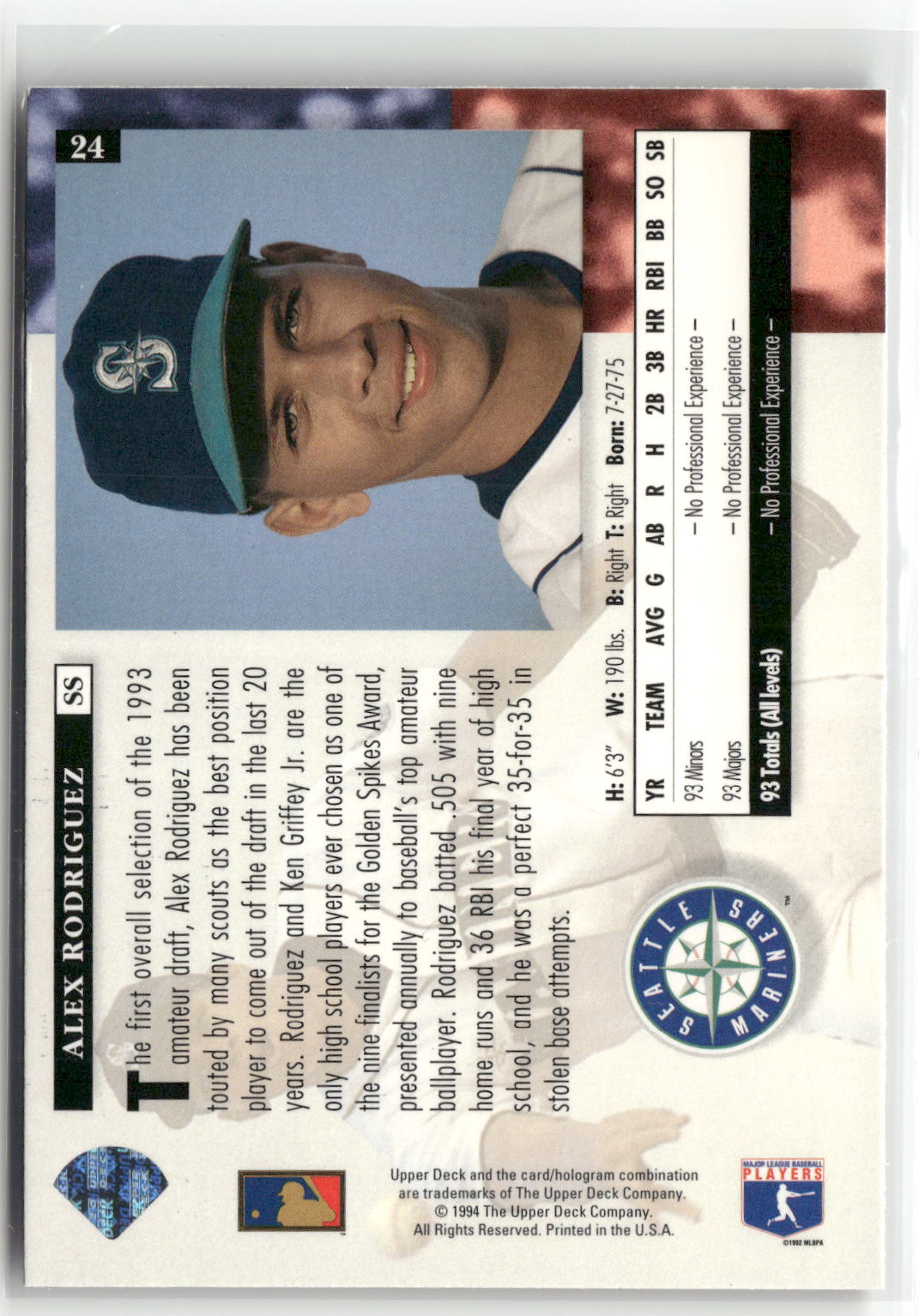 1994 Upper Deck #24 Alex Rodriguez Electric Diamond-2