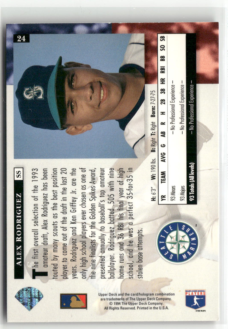 1994 Upper Deck #24 Alex Rodriguez Electric Diamond (EX, Check Scans)-2