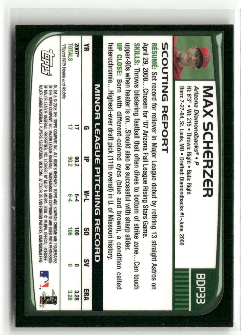 2008 Bowman Draft Picks & Prospects #BDP33 Max Scherzer Chrome-2