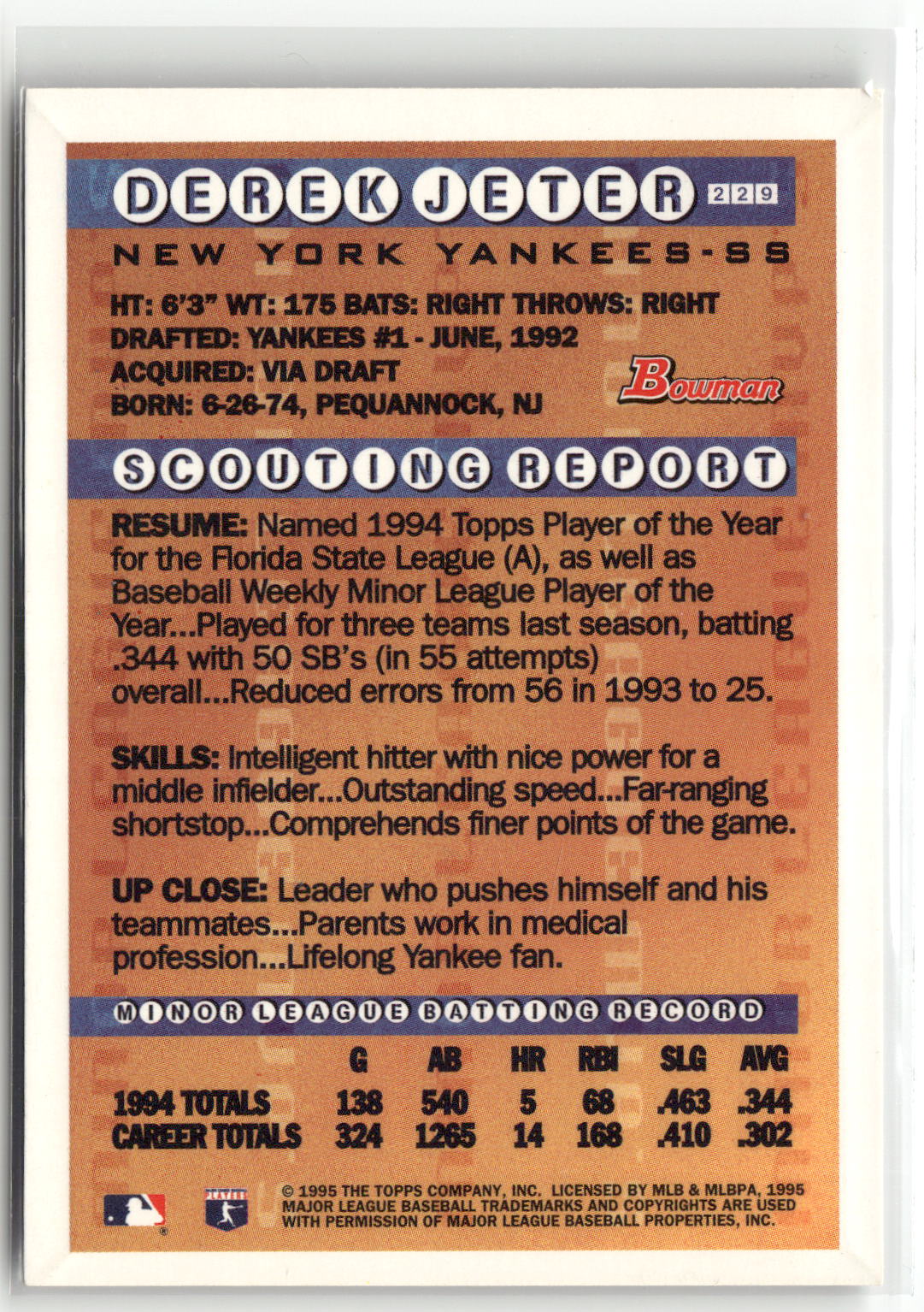 1995 Bowman #229 Derek Jeter-2