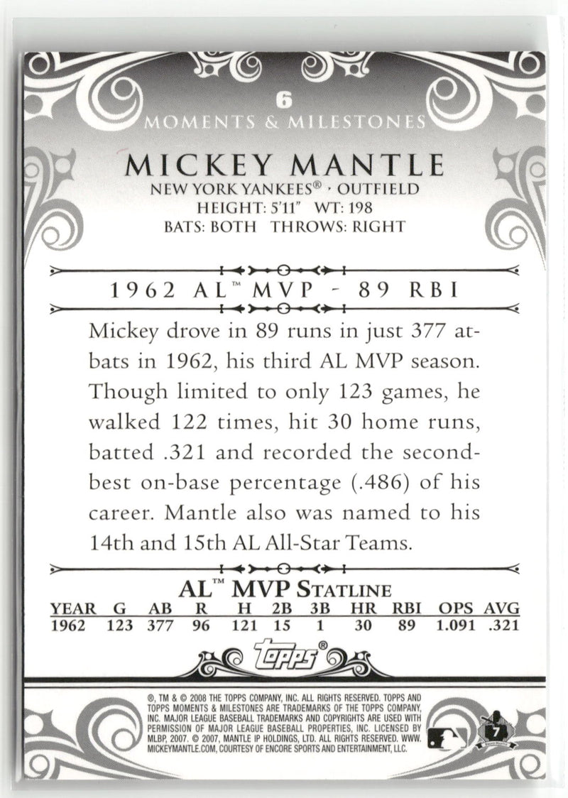 2008 Topps Moments & Milestones #6-4 Mickey Mantle Black #/25-2