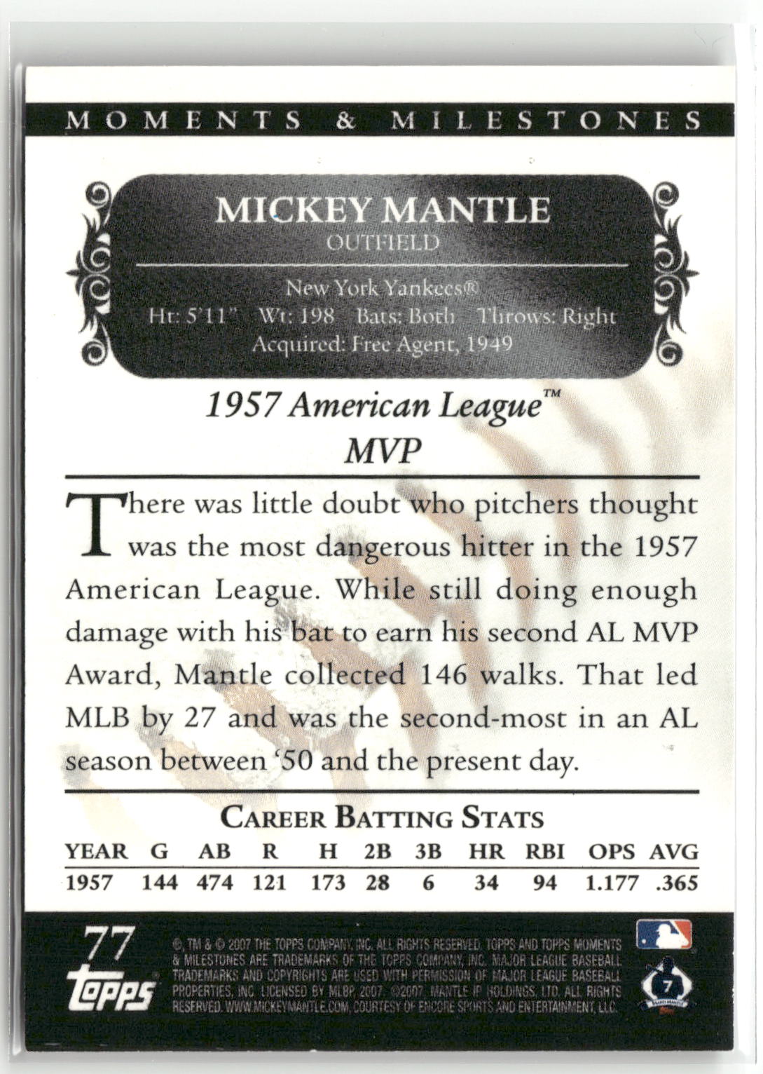 2007 Topps Moments & Milestones #77-49 Mickey Mantle Black #/29-2
