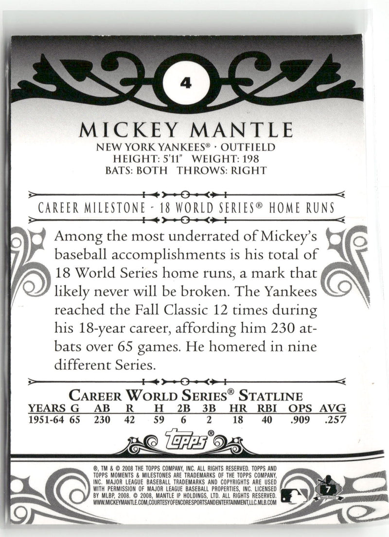2008 Topps Moments & Milestones #4-11 Mickey Mantle Black 01/25-2