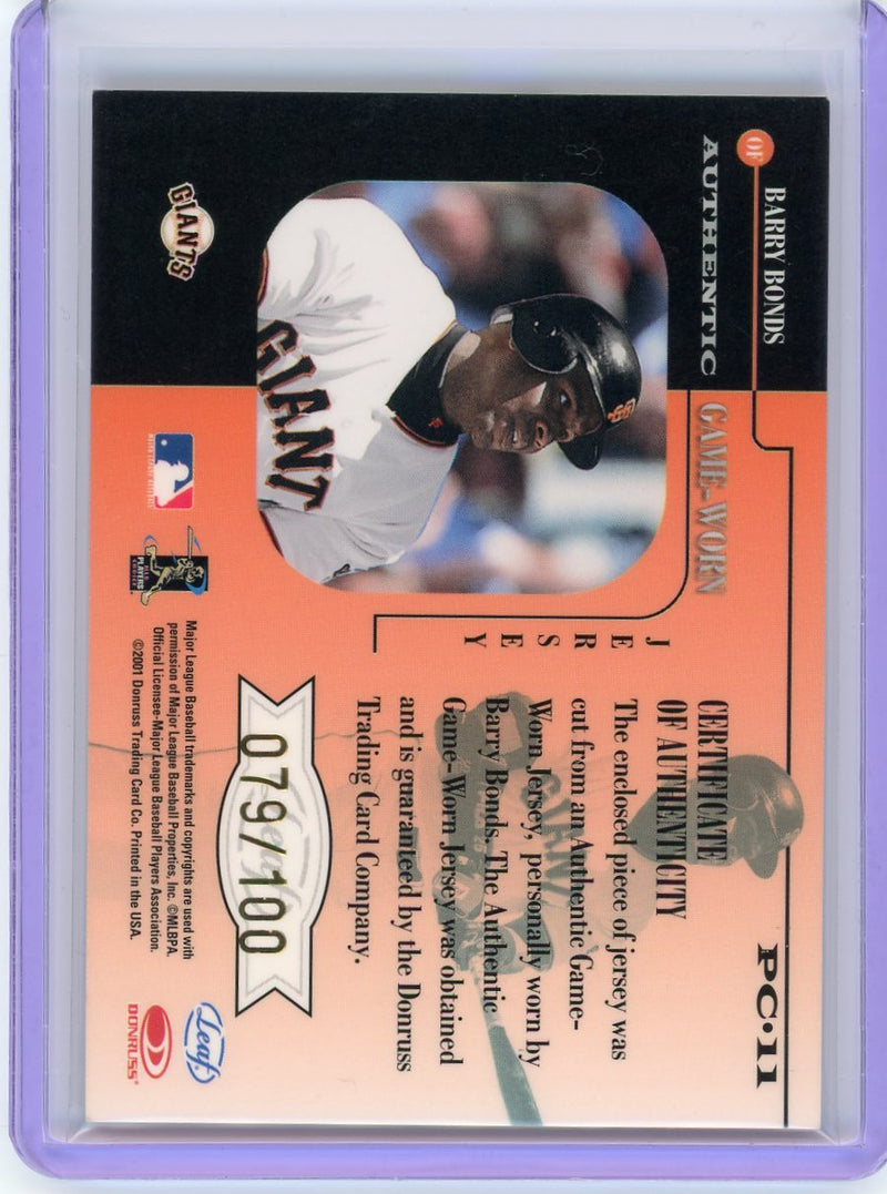 2001 Leaf Rookies & Stars #PC13 Barry Bonds Players Collection #/100-2