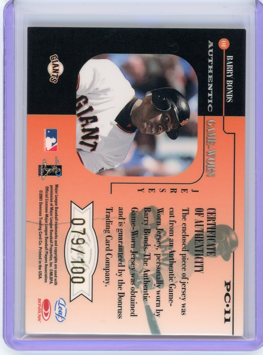 2001 Leaf Rookies & Stars #PC13 Barry Bonds Players Collection #/100-2