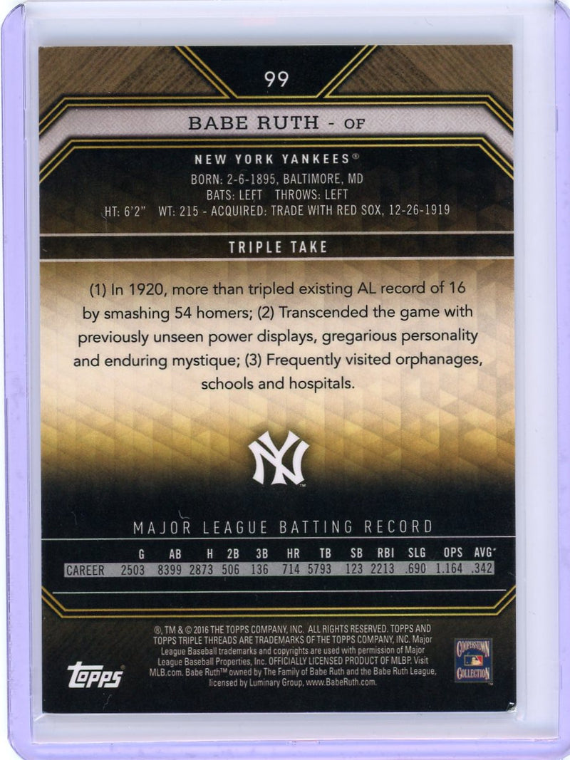 2016 Topps Triple Threads #99 Babe Ruth Emerald #/250-2