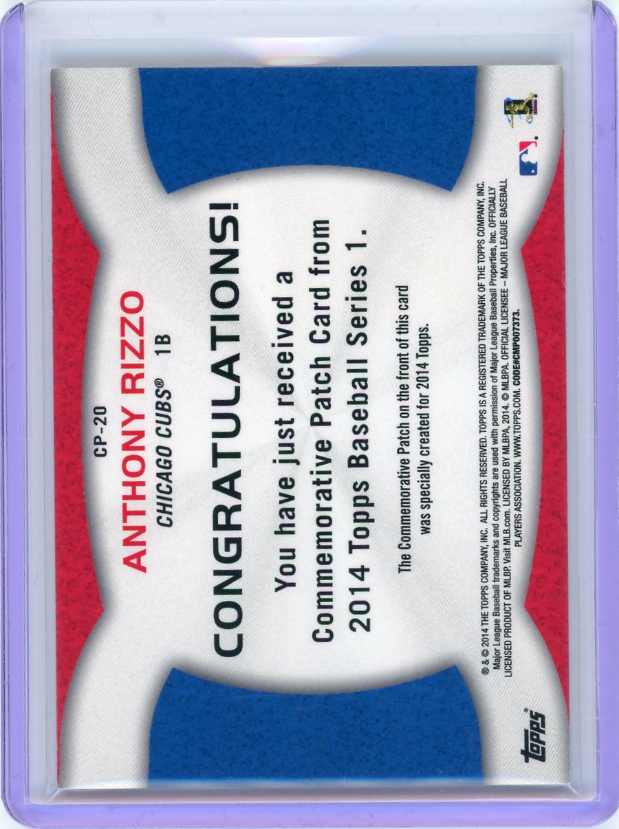 2014 Topps #CP-20 Anthony Rizzo Commemorative Patches-2