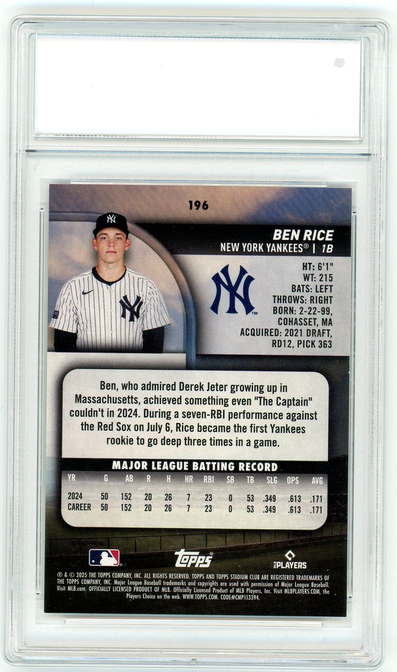 2025 Stadium Club #196 Ben Rice PGI 10-2