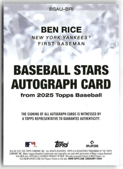 2025 Topps Update #BSAU-BRI Ben Rice Baseball Stars Autographs-2