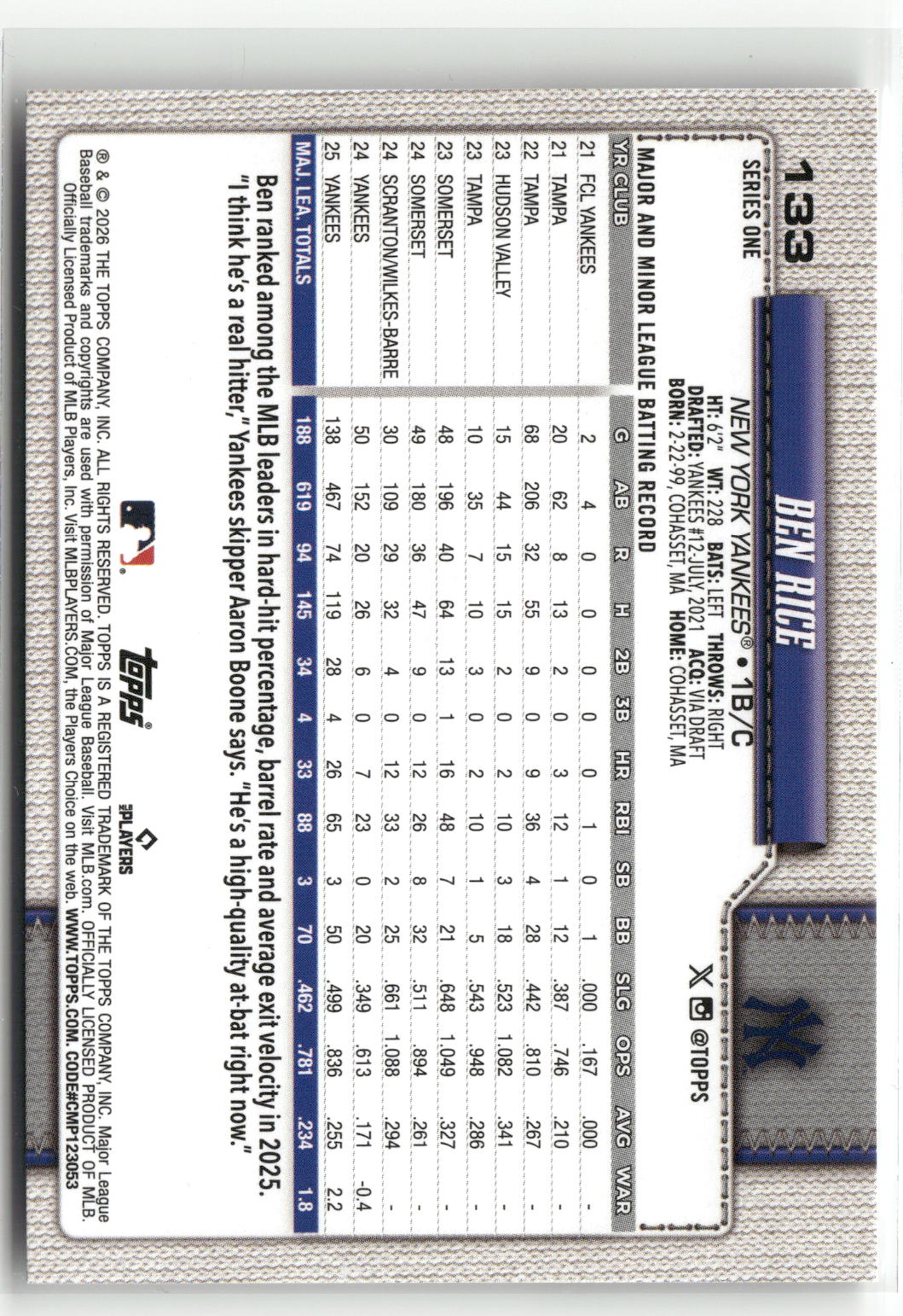 2026 Topps #133 Ben Rice-2
