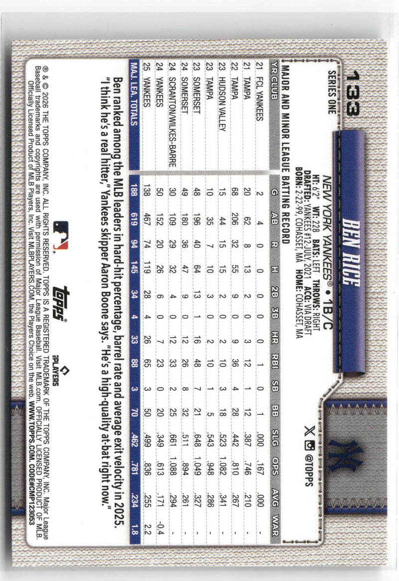 2026 Topps #133 Ben Rice-2