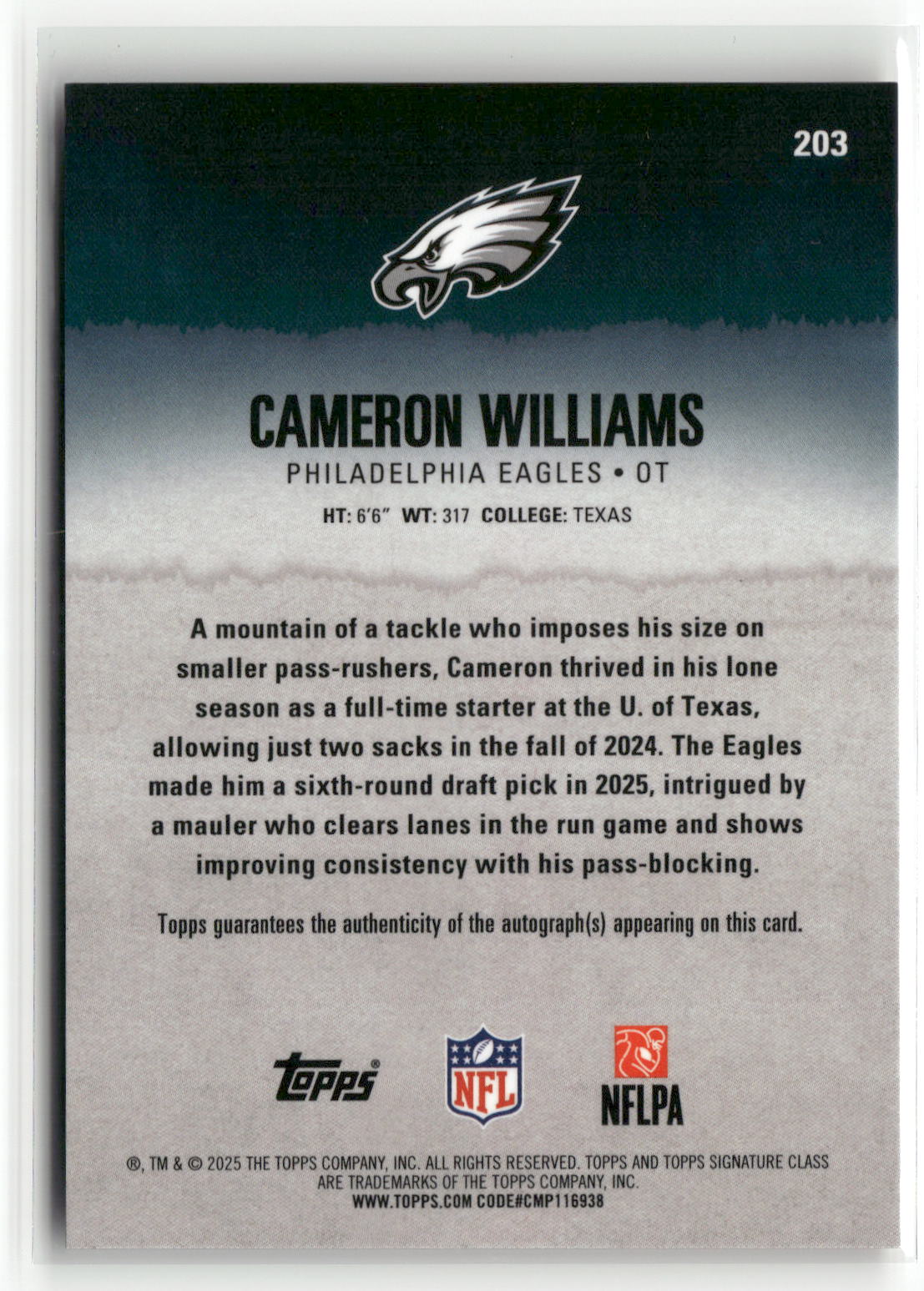 2025 Topps Signature Class #203 Cameron Williams Orange #/50-2