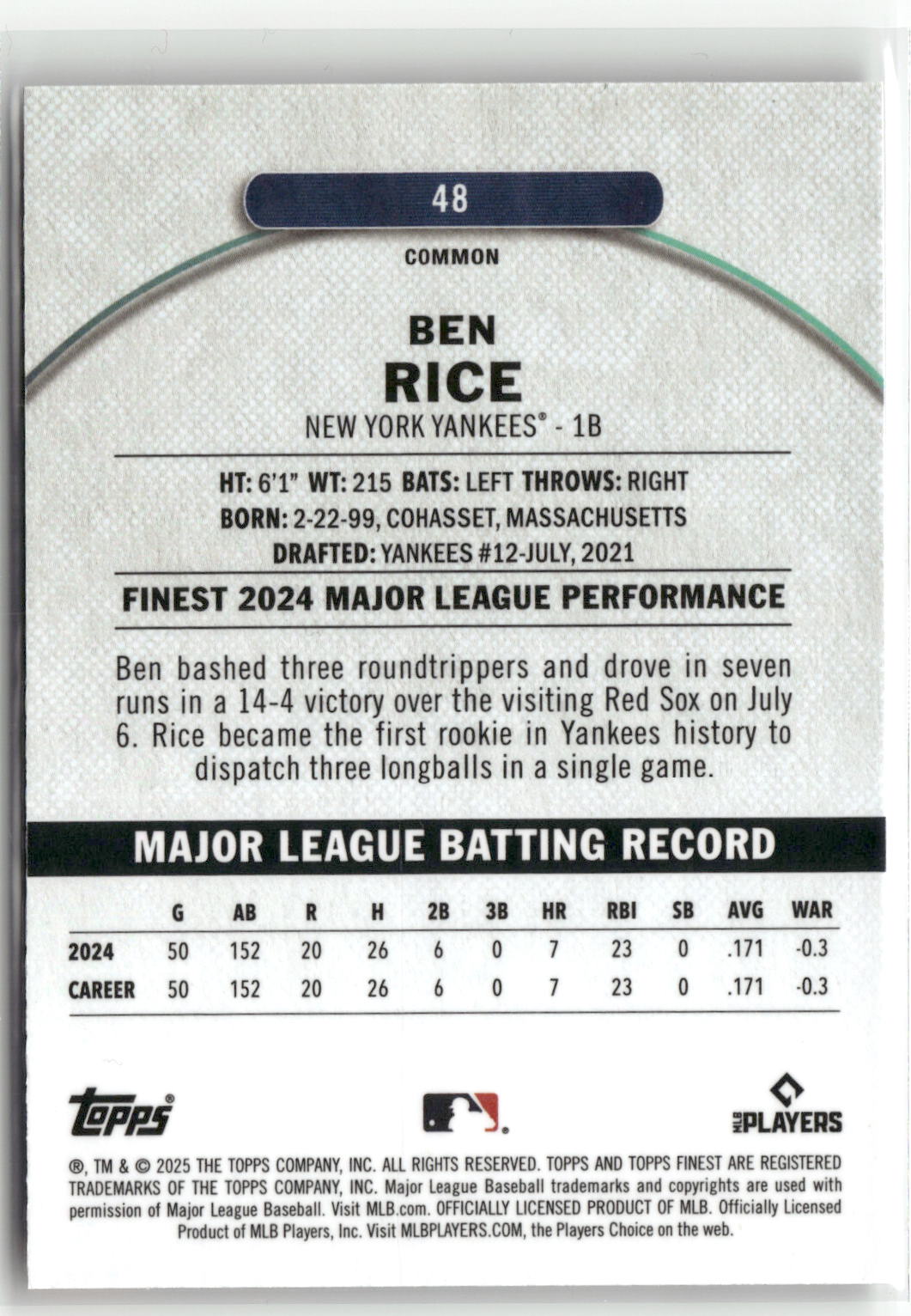 2025 Finest #48 Ben Rice-2