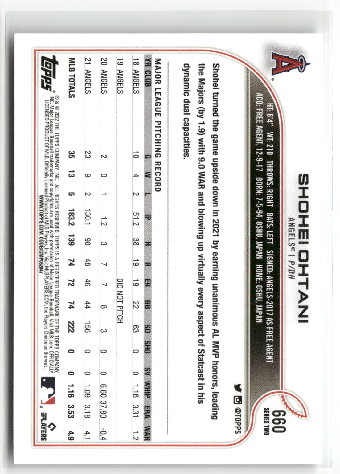 2022 Topps #660 Shohei Ohtani-2