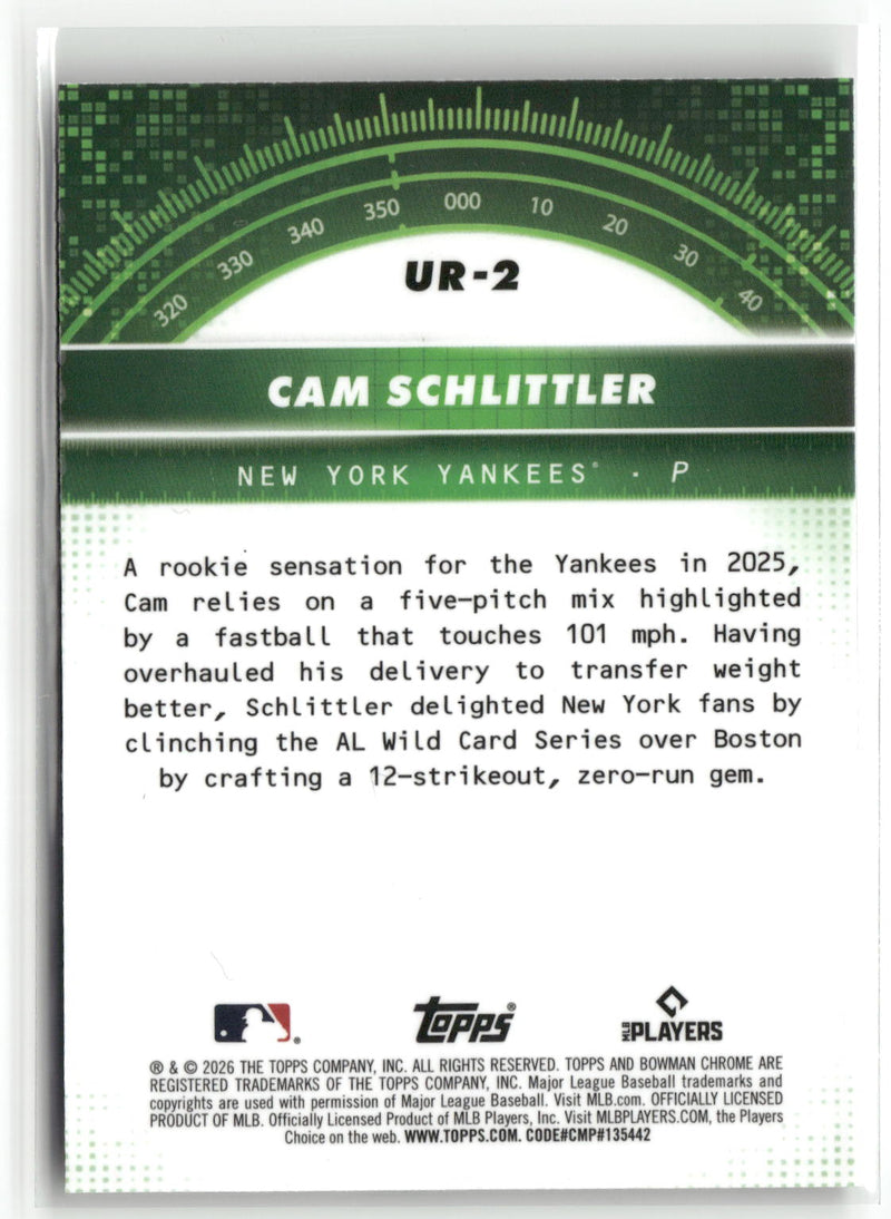 2026 Bowman #UR-2 Cam Schlittler Under the Radar-2