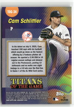 2026 Topps #TOG-34 Cam Schlittler Titans of the Game-2