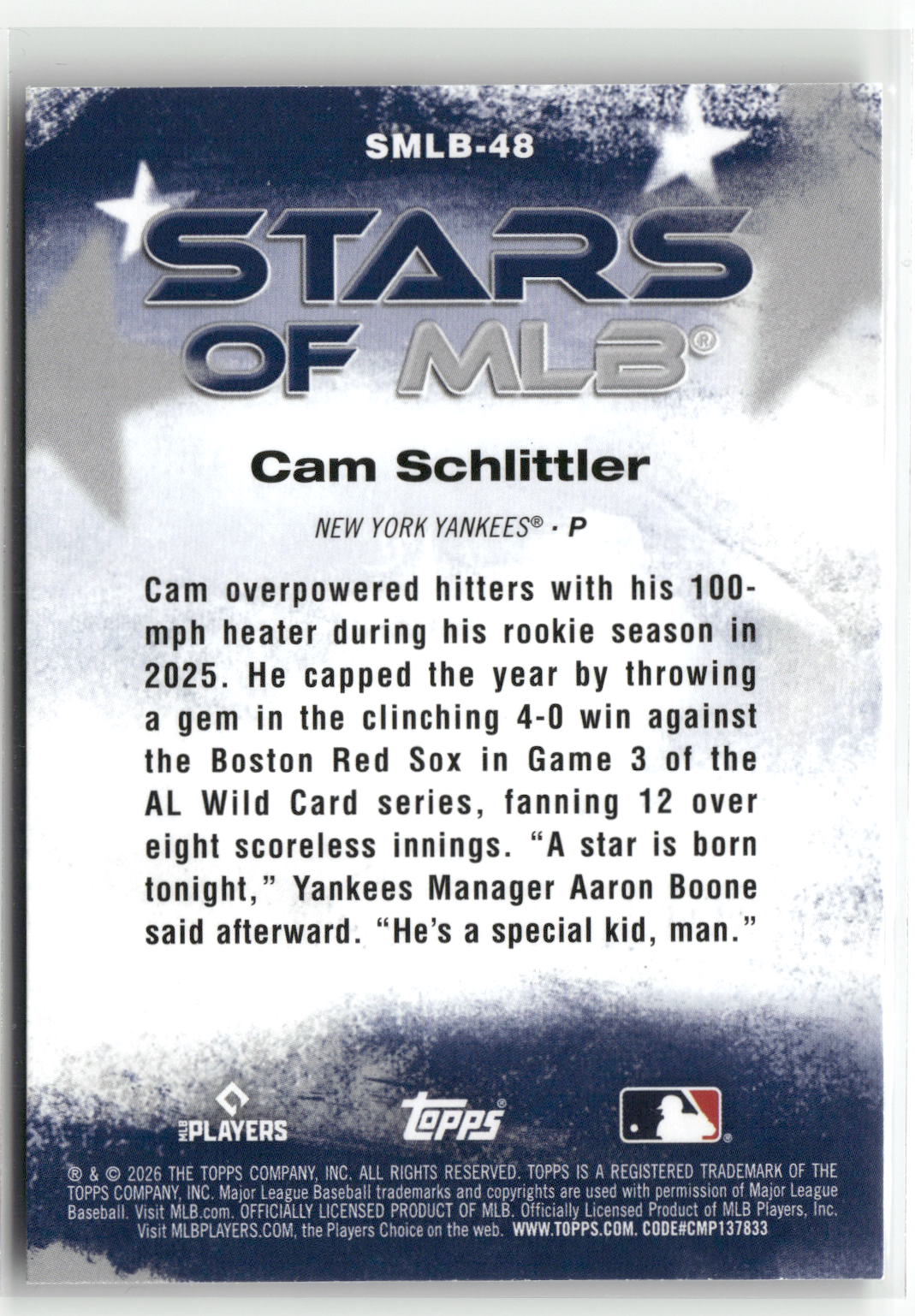 2026 Topps #SMLB-48 Cam Schlittler Stars of MLB-2