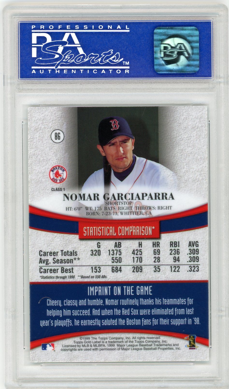 1999 Topps Gold Label Class 1 #86 Nomar Garciaparra PSA 9-2