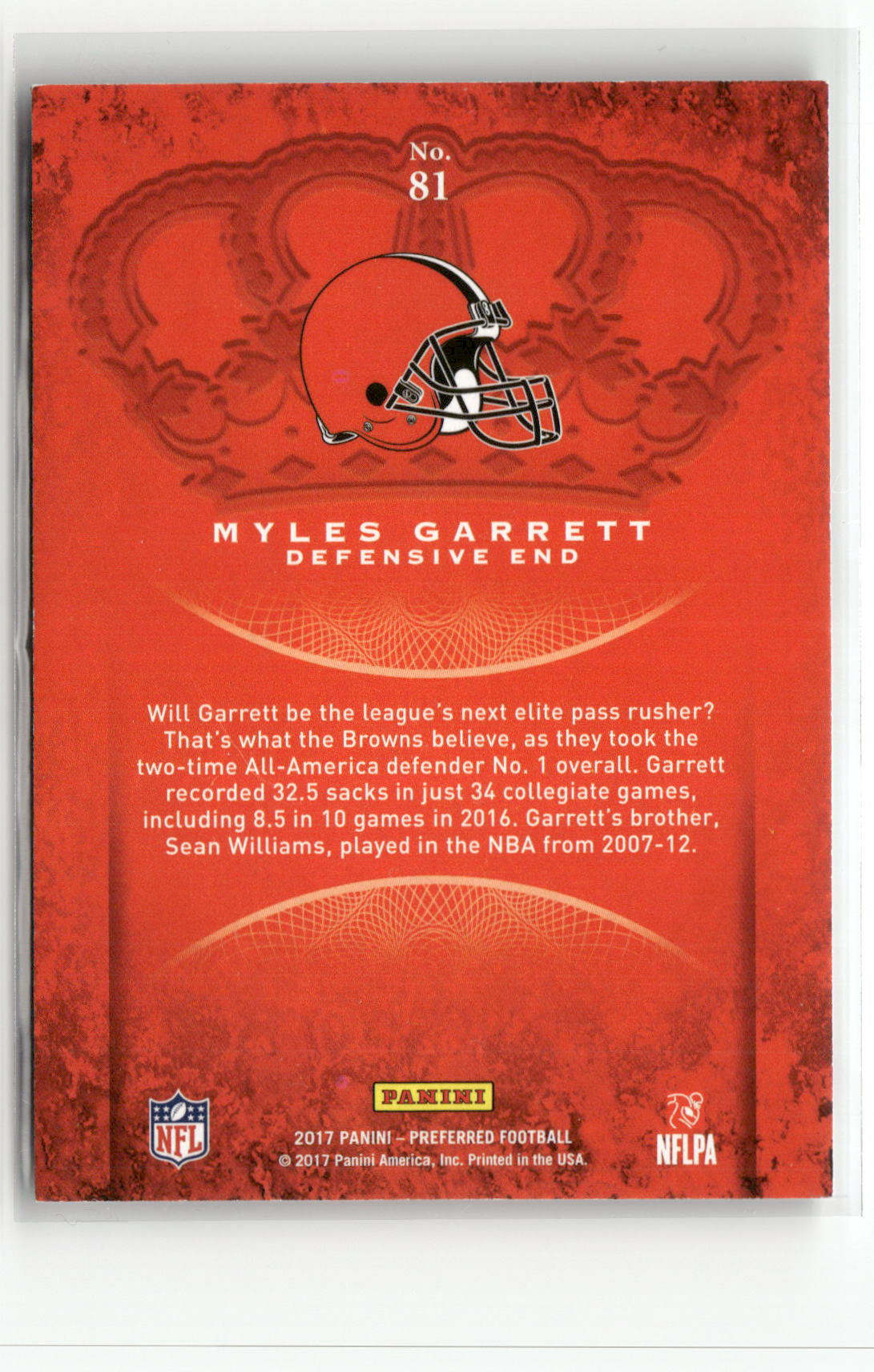 2017 Panini Crown Royale #81 Myles Garrett Light Blue #/99-2