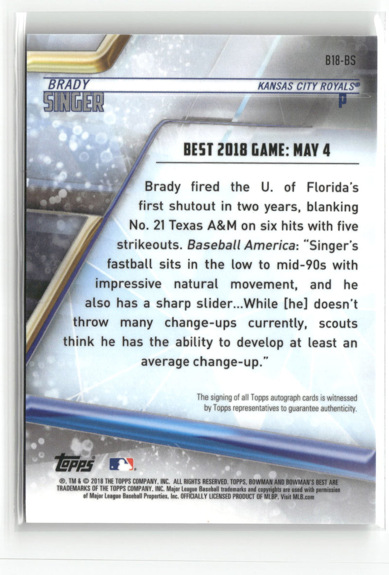2018 Bowman's Best #B18-BS Brady Singer Best of 2018 Autographs-2