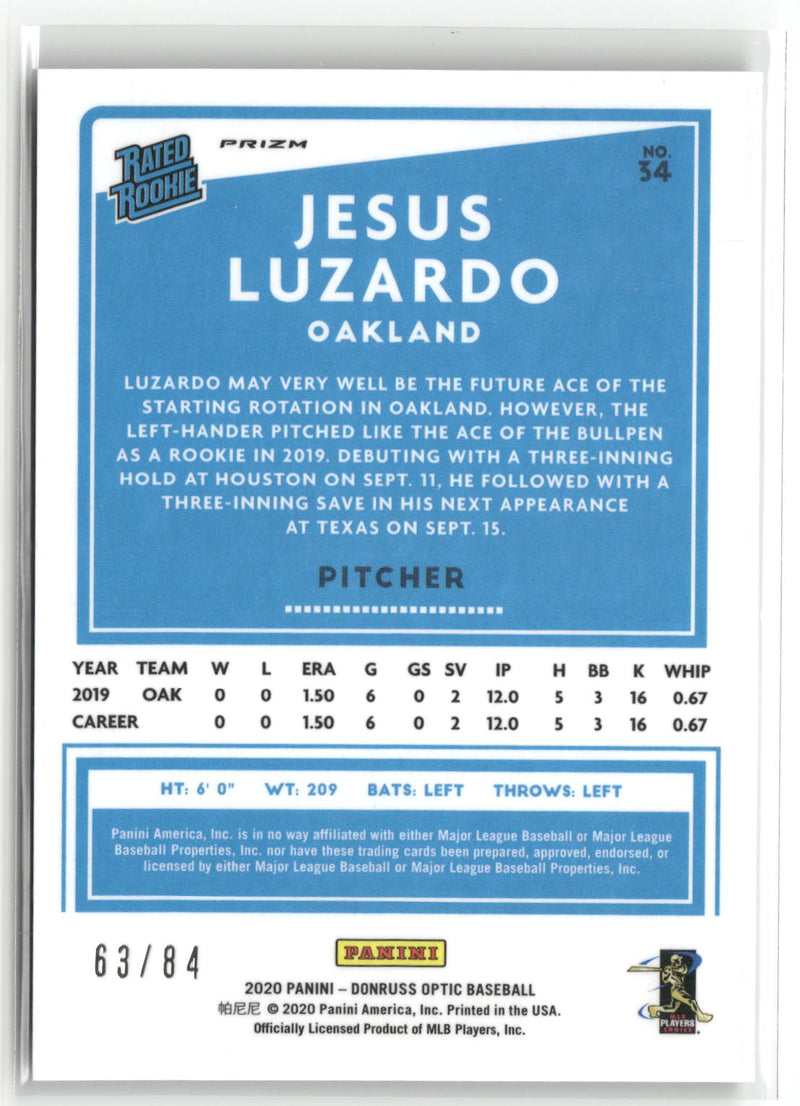 2020 Donruss Optic #34 Jesus Luzardo Dragon Green #/84-2