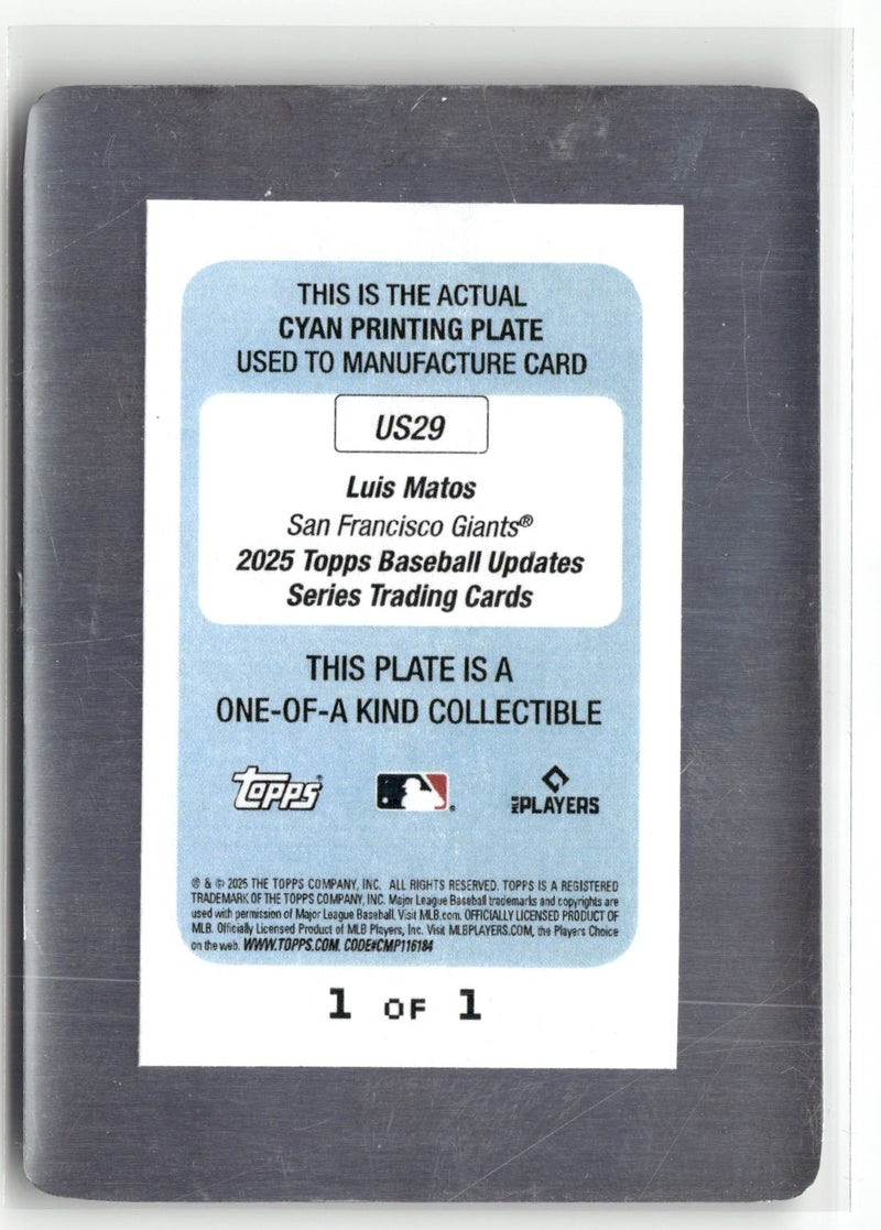 2025 Topps Update #US29 Luis Matos Printing Plates Cyan #/1-2