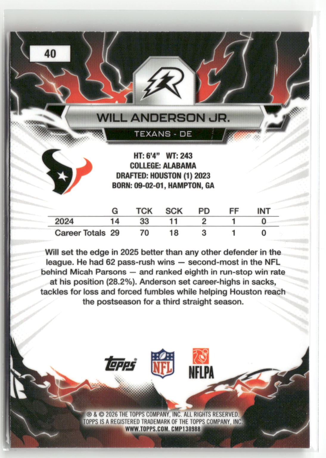 2025 Topps Resurgence #40 Will Anderson Jr.-2