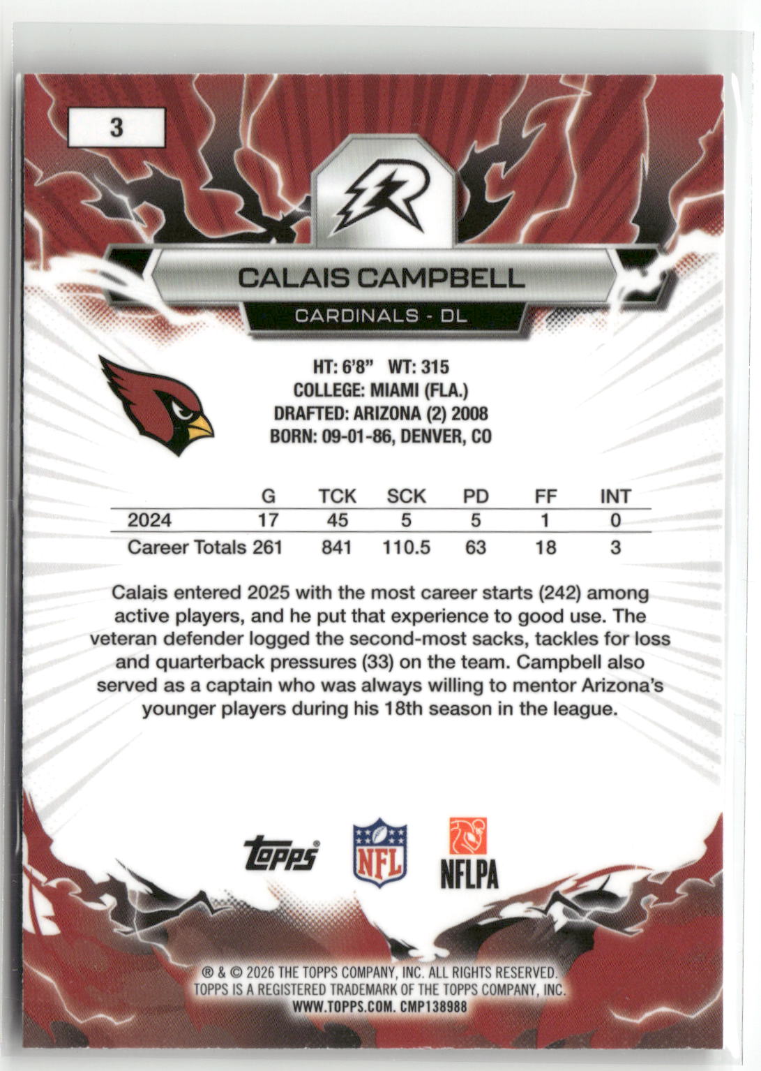 2025 Topps Resurgence #3 Calais Campbell-2