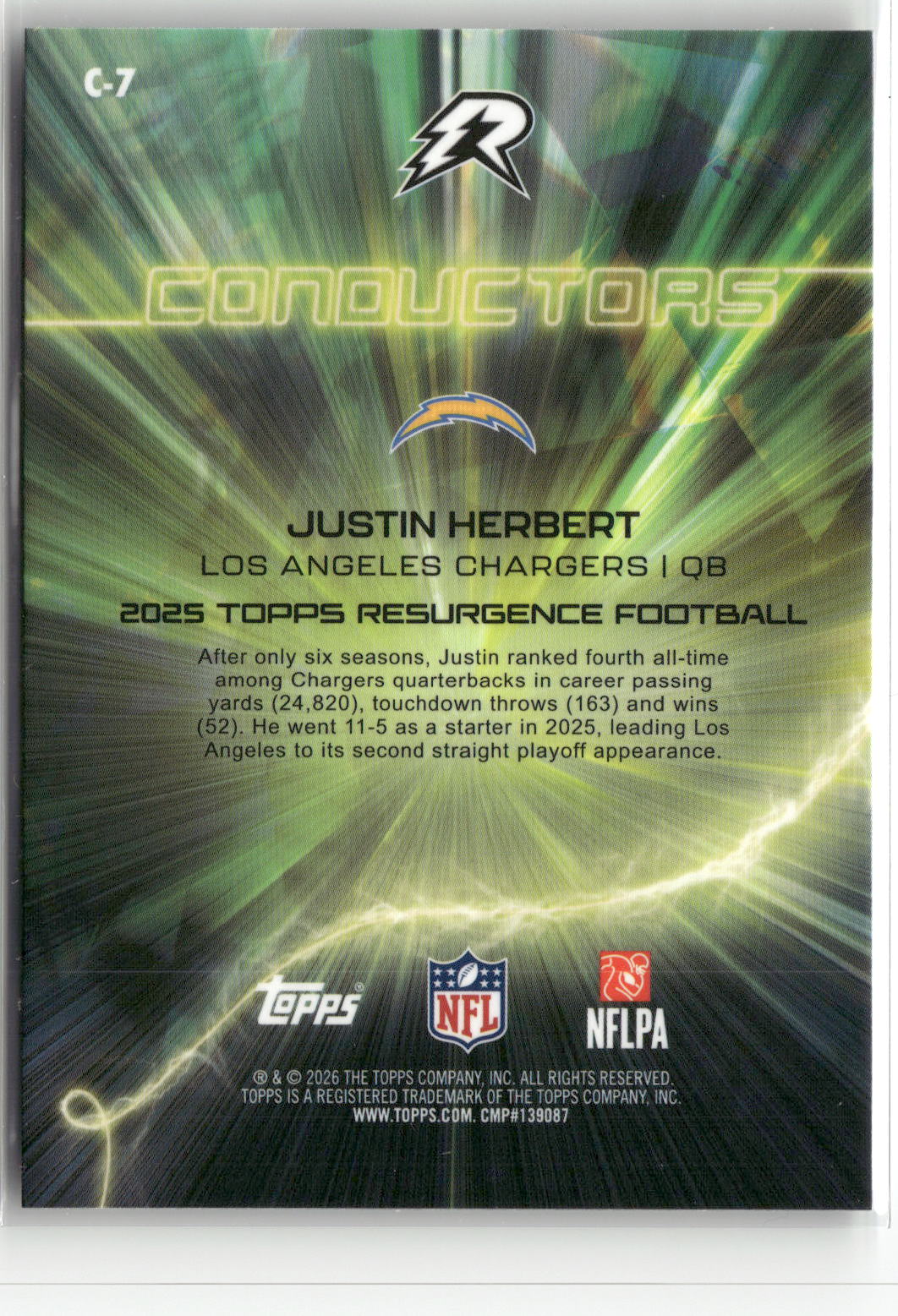2025 Topps Resurgence #C-7 Justin Herbert Conductors-2
