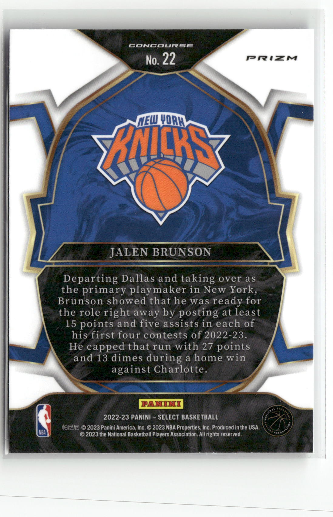 2022-23 Panini Select #22 Jalen Brunson Blue Prizms-2