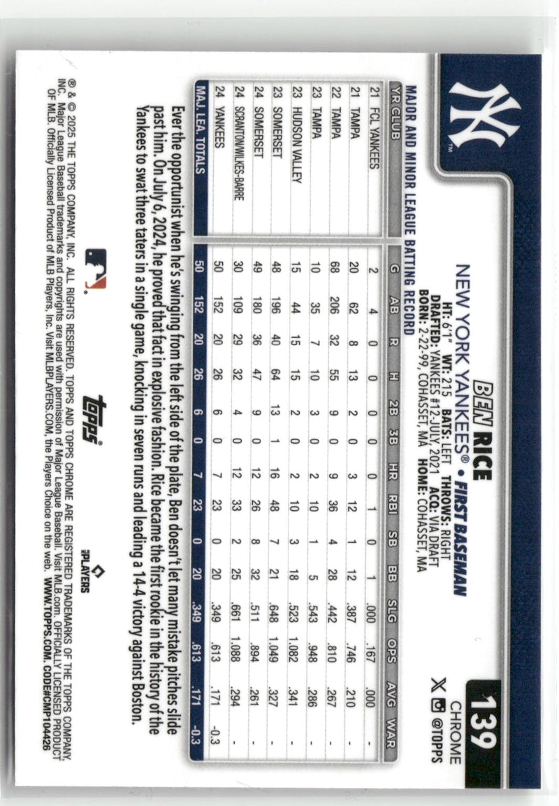 2025 Topps Chrome #139 Ben Rice X-Fractors-2