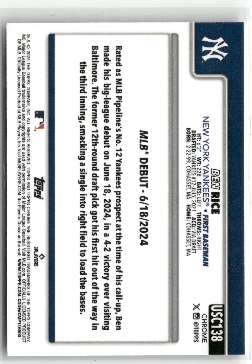 2025 Topps Chrome Update #USC138 Ben Rice X-Fractors-2