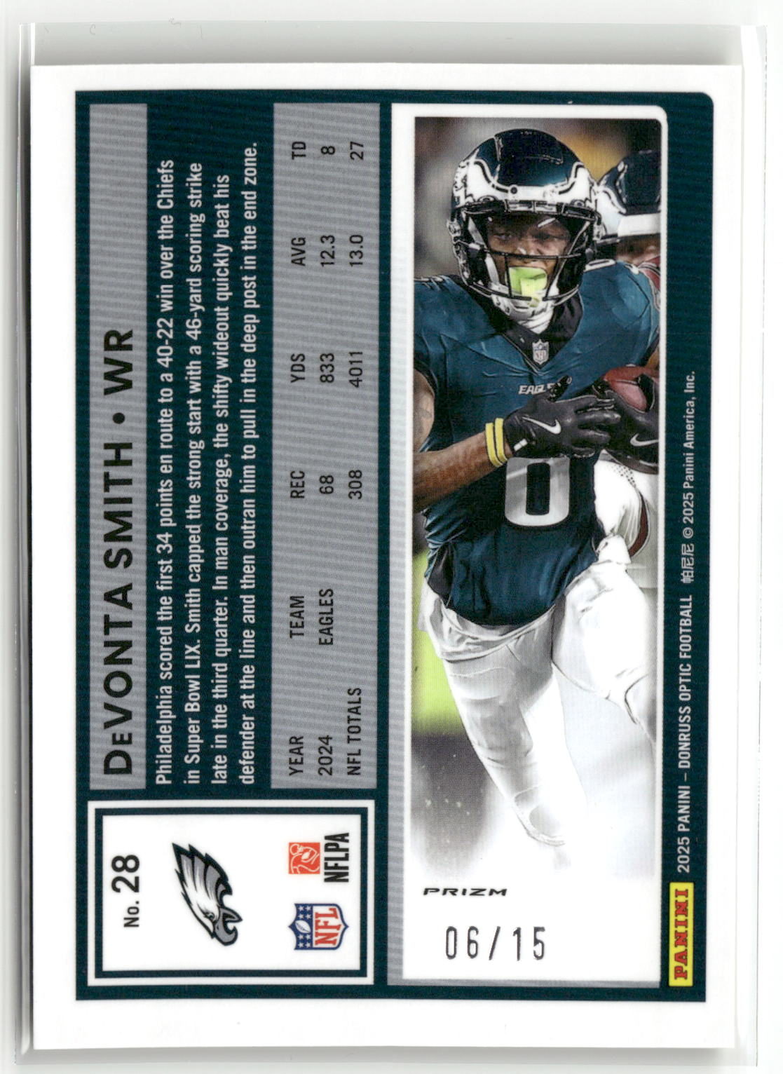 2025 Donruss Optic #28 DeVonta Smith Neon Yellow #/15-2