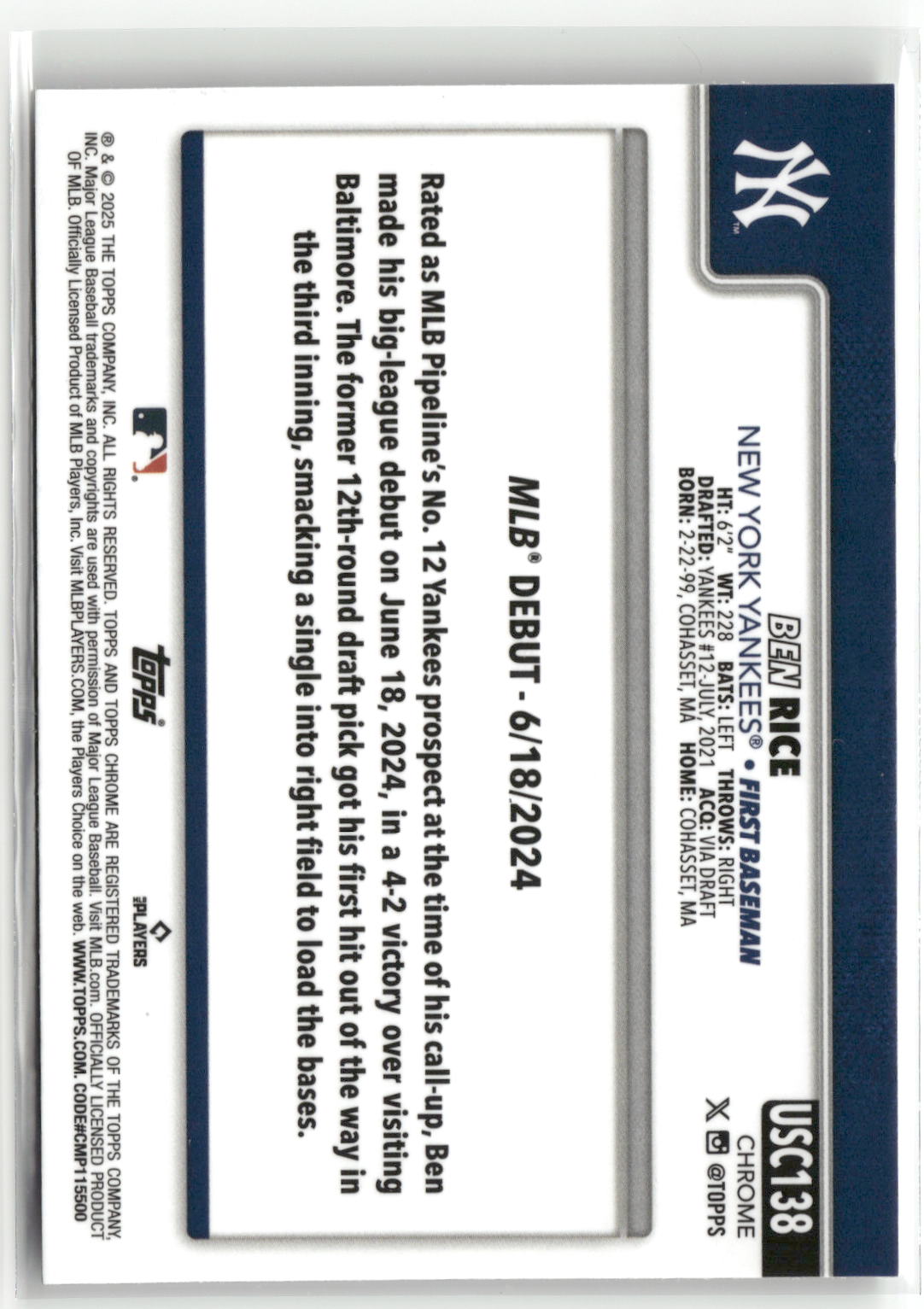 2025 Topps Chrome Update #USC138 Ben Rice Prism Refractors-2