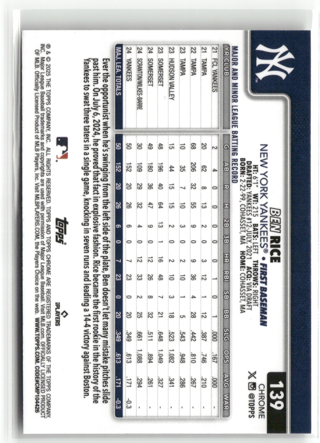 2025 Topps Chrome #139 Ben Rice X-Fractors-2