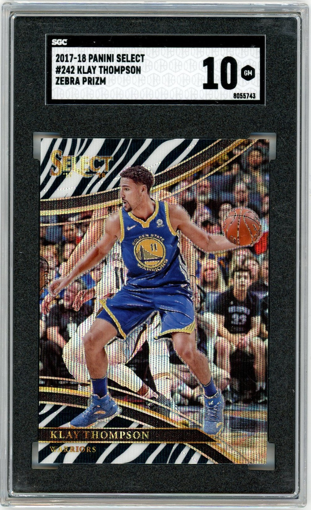 2017-18 Panini Select #242 Klay Thompson Zebra Prizms SGC 10