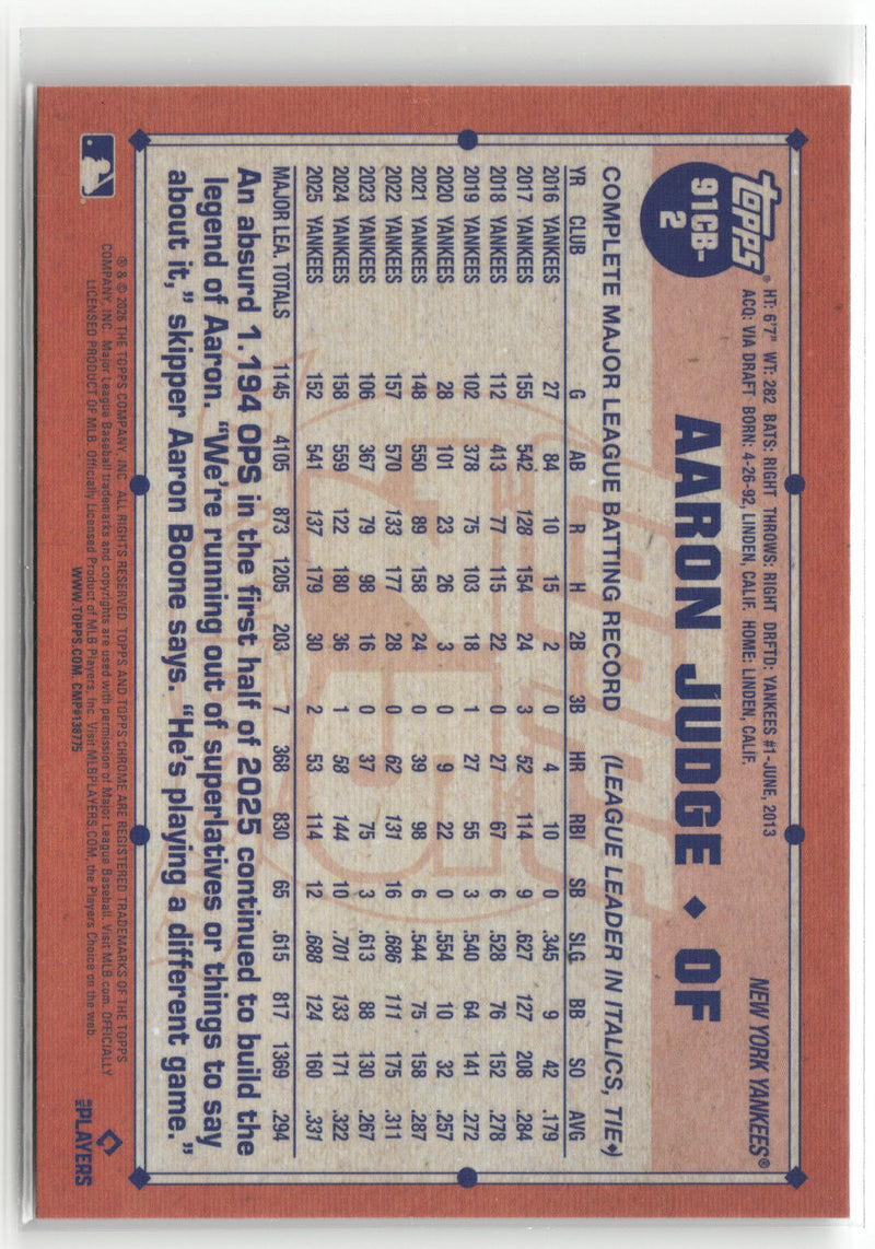 2026 Topps Chrome #91CB-2 Aaron Judge 1991 Topps Baseball 35th Anniversary-2